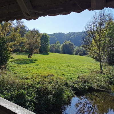 Blick von der Taubertalbrücke auf die Tauber